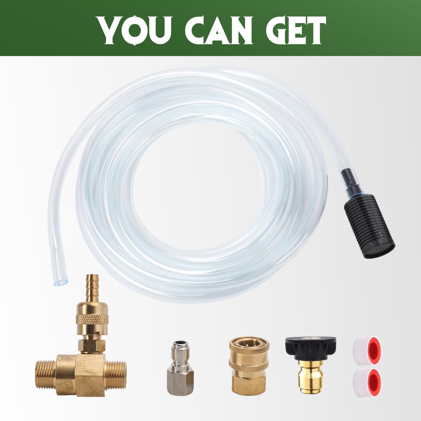 Javneo Downstream Chemical Injector Kit for Pressure Washer, Fixed Soap Injector with 3/8" Quick Connect, 3–5 GPM Flow Rate (White)