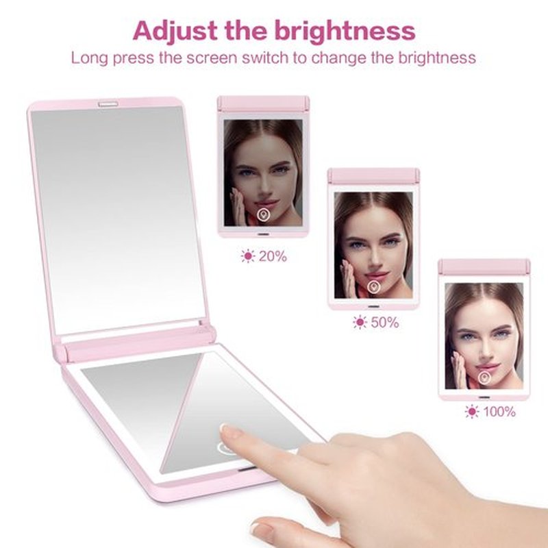 wobsion Lighted Compact Mirror, Rechargeable Travel Makeup Mirror,1x/3x Magnifying Mirror with Light,300°Flip Folding Portable Mirror, 2-Sided Magnetic Switch Handheld Mirror,Dimmable,Gifts for Girls