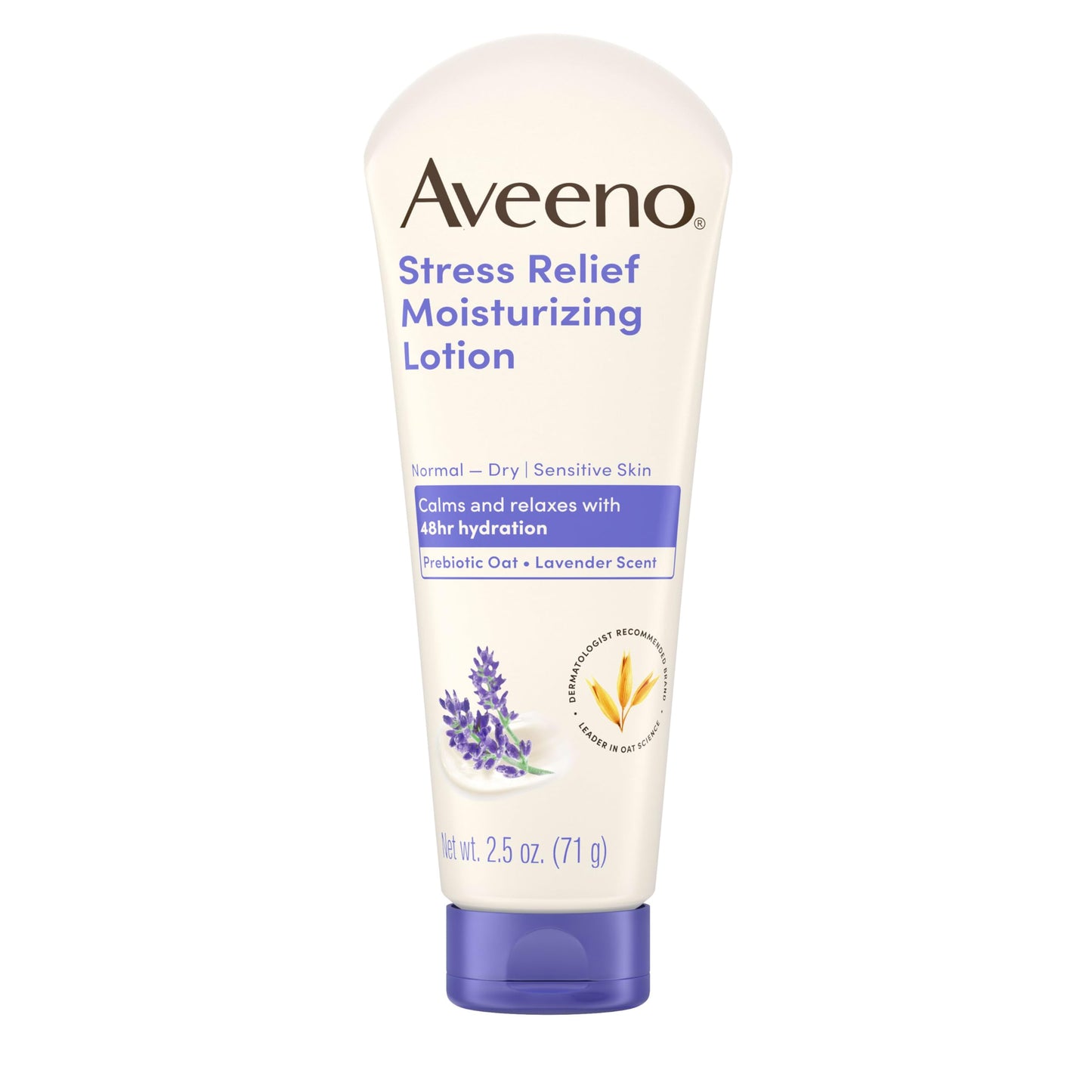 Aveeno Stress Relief Moisturizing Body Lotion with Prebiotic Oat & Lavender Scent for Sensitive Skin, Calms & Relaxes with 48 Hour Hydration, Non-Greasy, Travel Size, 2.5 oz