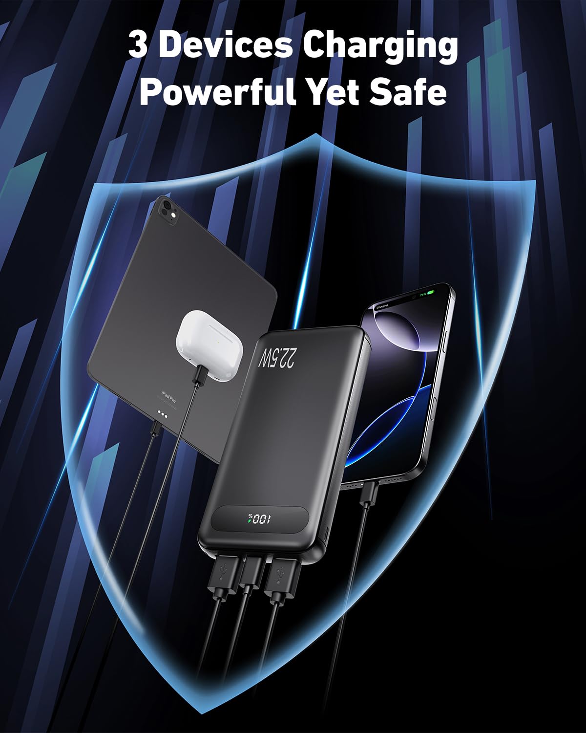 VANYUST Portable Charger, 22.5W 10000mAh USB-C in & Out Power Bank Fast Charging, PD 3.0+QC 4.0 LED Display Phone Battery Pack Compatible with iPhone 16 15 14 13 Pro Samsung S23 Google iPad Tablet etc