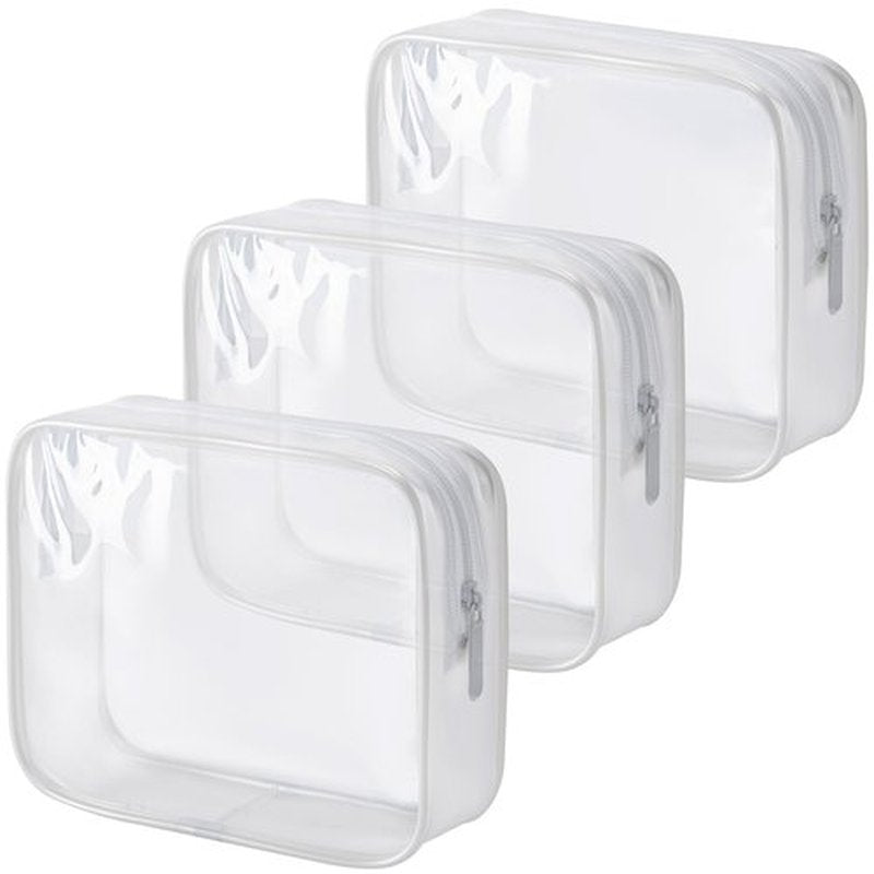 MODENGKONGJIAN TSA Approved Toiletry Bag, 3 Pcs Clear Toiletries Bags Quart Size Travel Makeup Cosmetic Bag for Women Men, Carry on Airport Airline Compliant Bag (Pearl White)
