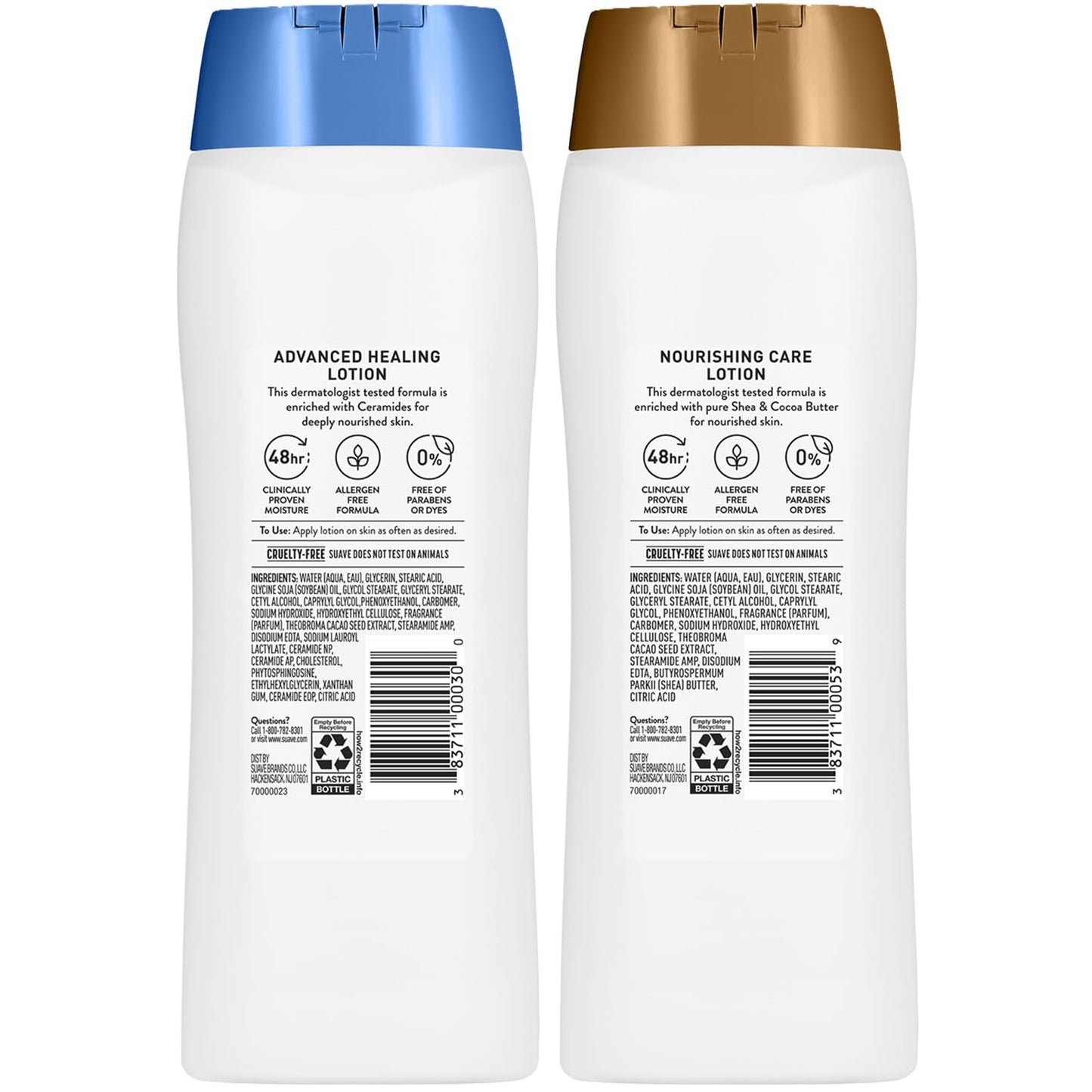 Suave Lotion Variety 2-Pack Bundle – Nourishing Care with Shea Butter + Advanced Healing Hand & Body Lotion for Extremely Dry Skin with Ceramides, 18 Oz Ea