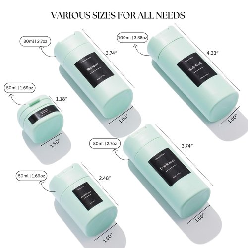 Travel Toiletries Bottles, Travel Shampoo and Conditioner Bottles, Travel Bottles Leak Proof, TSA Approved BPA Free Refillable Squeezable Travel Liquid Containers Set Minimalist Style (Green)