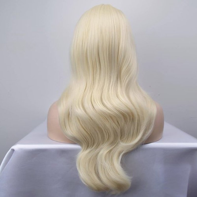 BERON Blonde Wig Long Wavy Wig with Bangs Synthetic Wig Long Wig Blonde Wigs for Cosplay Costume Party with Wig Cap