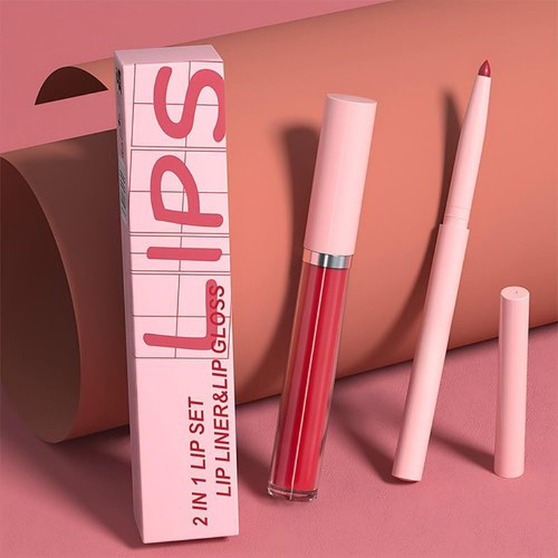 JUAAZIN 2pcs Vivid Burgundy Matte Lip Liner and Lipstick Makeup Set, Vegan Lipstick Lip Liner and Gloss Set Lip Stain Long Lasting Waterproof Smudge-Proof Properties Non-stick Cup(Vivid Burgundy 07#)