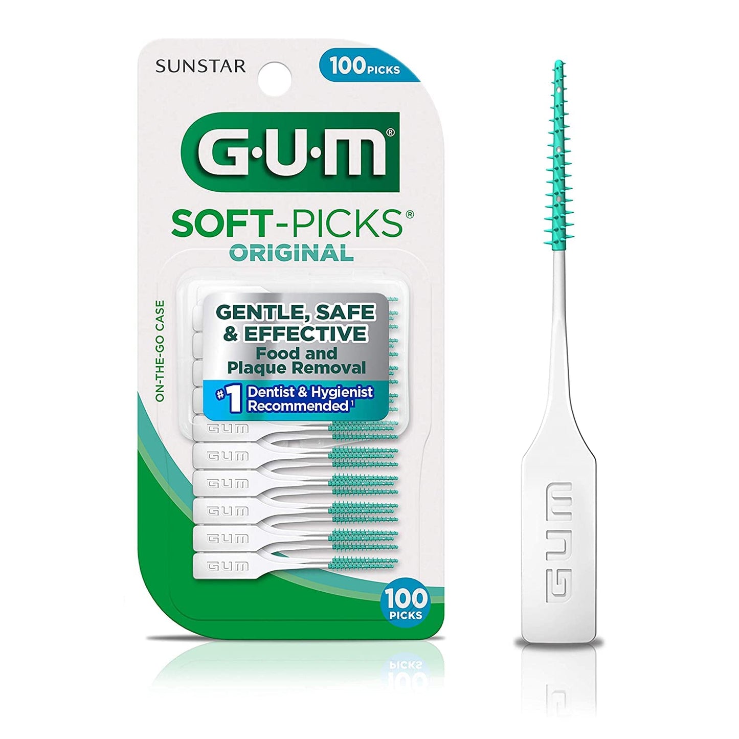 GUM Soft-Picks Original,Easy to Use Dental Picks for Teeth Cleaning and Gum Health, Disposable Interdental Brushes with Convenient Carry Case, Dentist Recommended Dental Picks, 100ct (6pk)