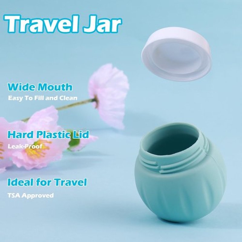 Travel Containers for Toiletries, GLAMFIELDS TSA Approved 2Pcs 1.7oz+3Pcs 1oz Travel Size Silicone Jars BPA Free, Leak-proof Travel Essentials with Lid for Cosmetic Face Hand Body Cream Green(5Pack)