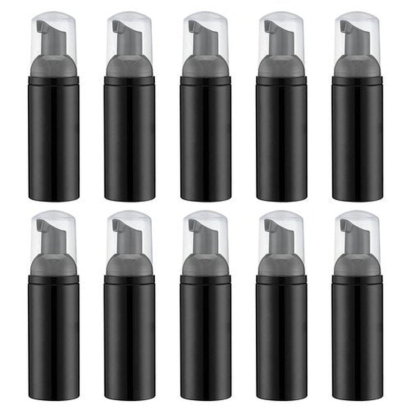 Tekson 10PCS Soap Foam Bottle (2 oz), Empty Travel Foaming Lash Shampoo for Cleanser, Dispenser (Black Pump)