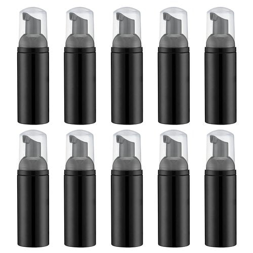 Tekson 10PCS Soap Foam Bottle (2 oz), Empty Travel Foaming Lash Shampoo for Cleanser, Dispenser (Black Pump)