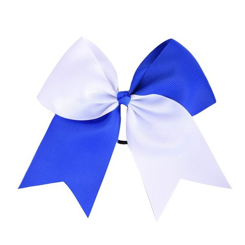 DEEKA 12PCS 8" Two Toned Large Cheer Hair Bows Ponytail Holder Handmade for Teen Girls Softball Cheerleader Sports-Royal Blue/White