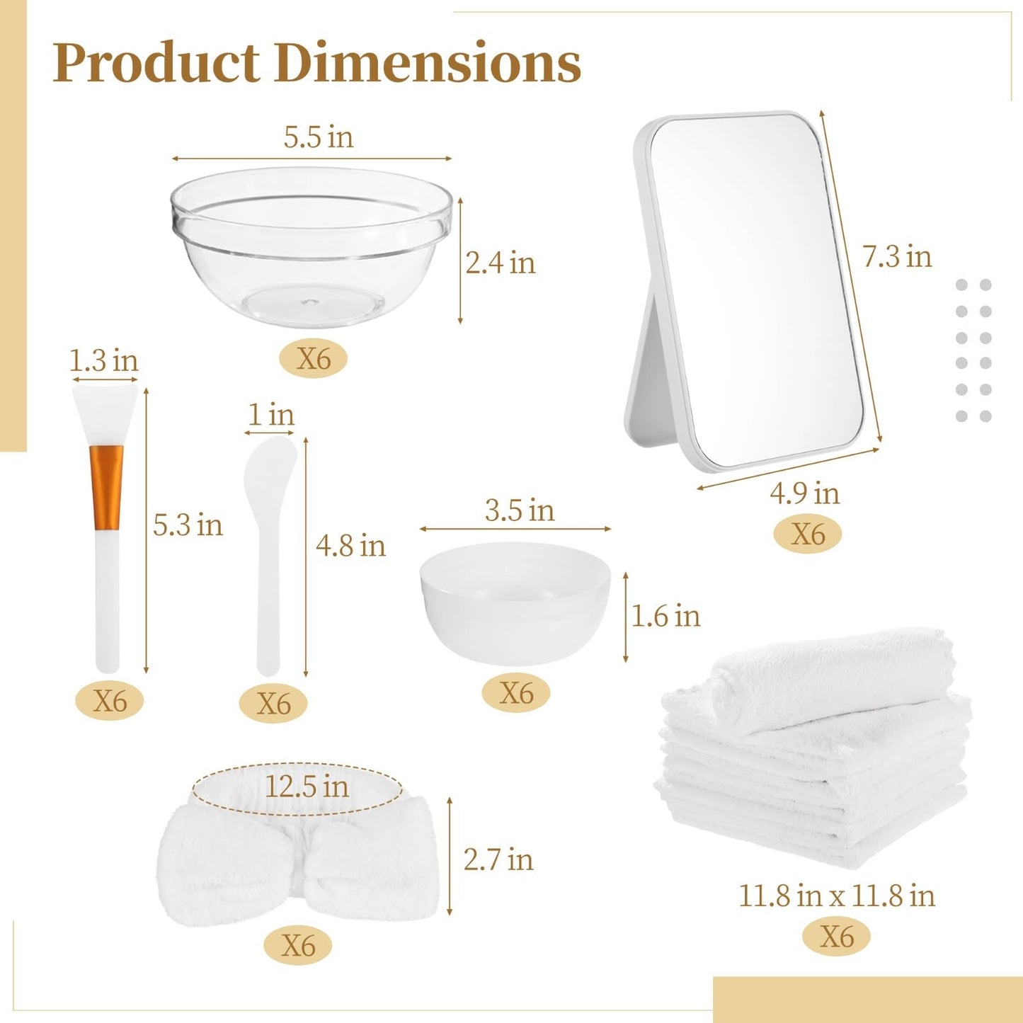 Lnrueg 6 Sets White Spa Party Supplies for Women, Facial Mask Bowl with Brush Spatula Headband Towel and Folding Mirror, DIY Spa Kit for Sleepover Bridal Shower Slumber Party Favor