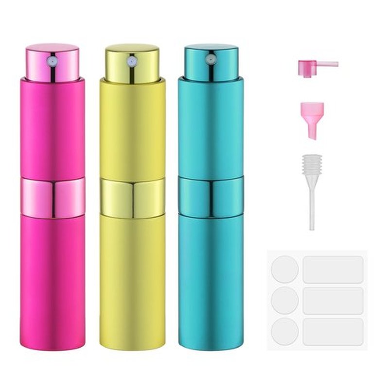 Fusupak 8ml Perfume Atomizer, Travel Cologne Spray Bottle, Refillable Portable Sprayer (Rose Red, Yellow, Cyan)