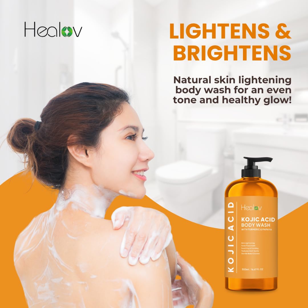 Healov Kojic Acid Soap for Hyperpigmentation – Skin Brightening Kojic Papaya Body Wash – Dark Spot Soap Reduces Acne, Scars, and Evens Tone – Turmeric Body Wash for Brighter Glowing Tone