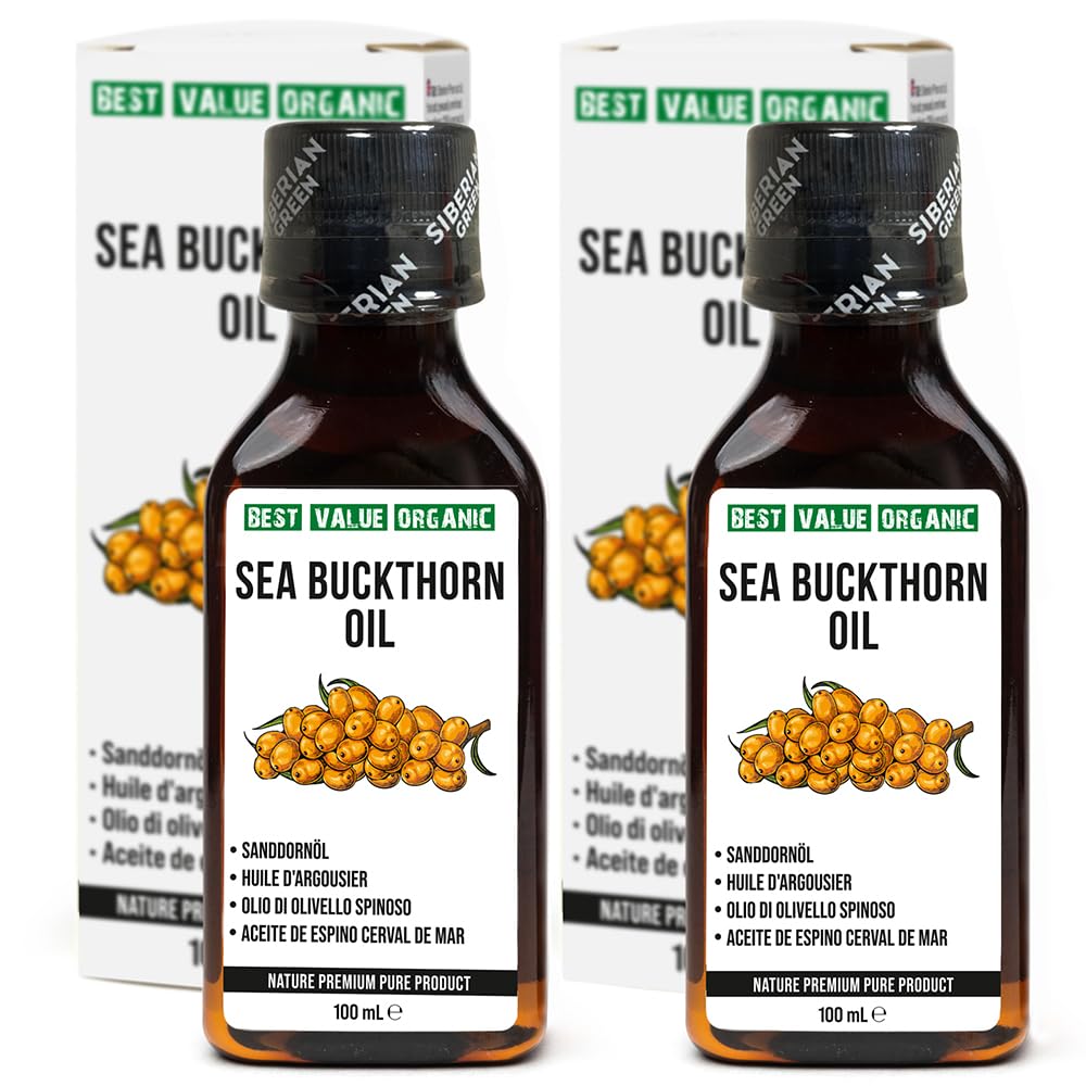 2 Pack - Siberian Sea Buckthorn Seed Oil | 100% Natural Extra Virgin Cold Pressed 2x100 ml / 6.8 fl oz (2 Bottles) | Unrefined Raw No-GMO Vegan | Premium Food Grade | Cooking, Salads or Skin Care
