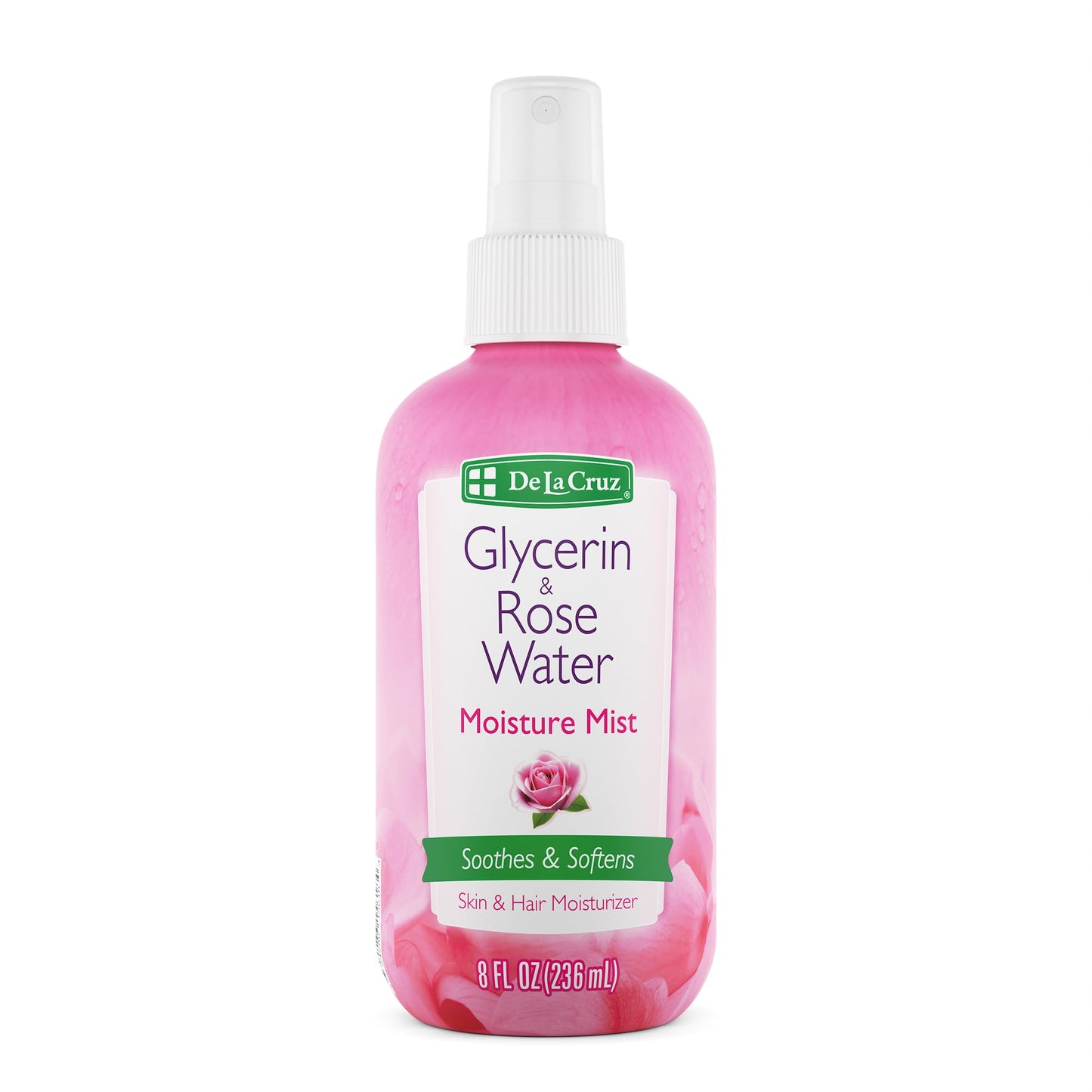 De La Cruz Rose Water and Glycerin Spray for Face - Rosewater Facial Toner and Moisturizer Mist for Skin and Hair 8 fl oz (236 mL)