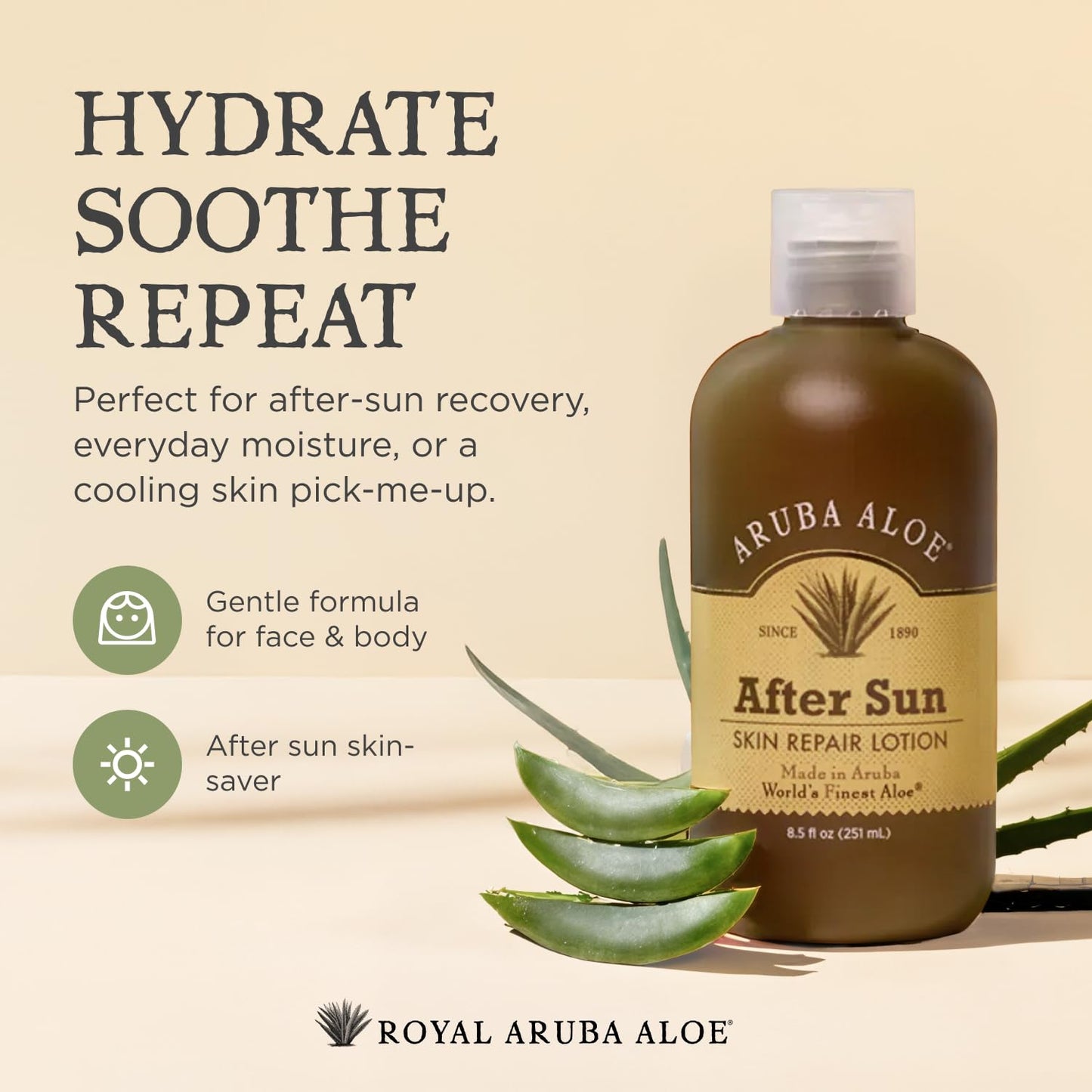 Aruba Aloe After-Sun Skin Repair Lotion - Hydrating and Soothing - Enriched with Aloe Vera - 4.2 oz Bottle