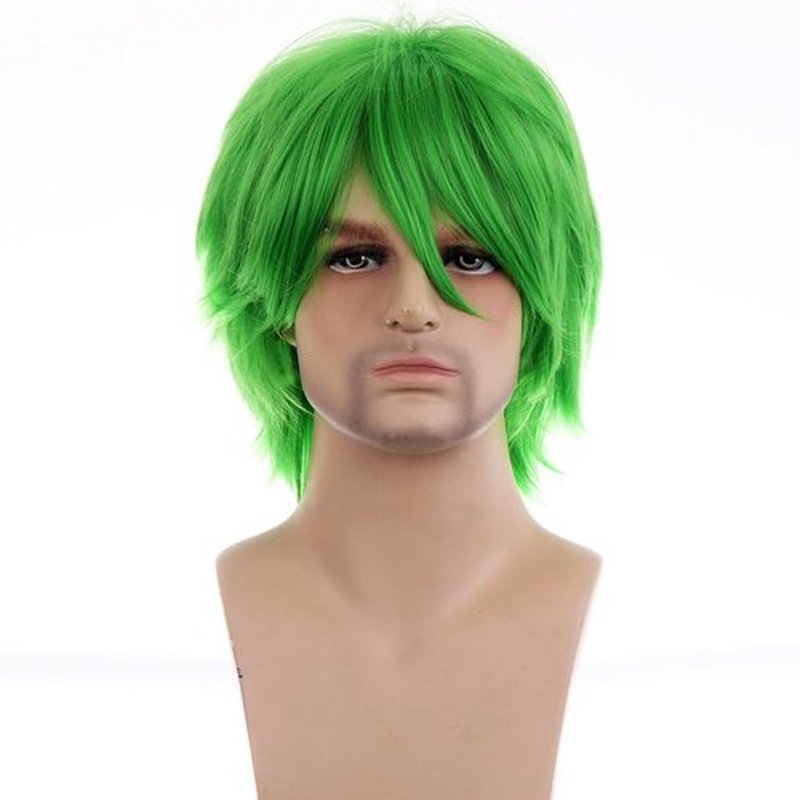 BERON 12" Men Womens Green Short Straight Girls Anime Cosplay Wig Rose Net with Wig Cap