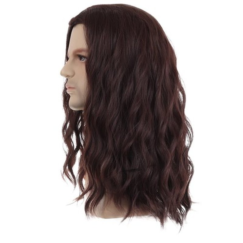 PATTNIUM Mens Brown Wig Long Wavy Brown Male Wig Shoulder Length Men Wig Brown Unisex Wig Heat Resistant Synthetic Hair Cosplay Party Costume Wig (Brown)