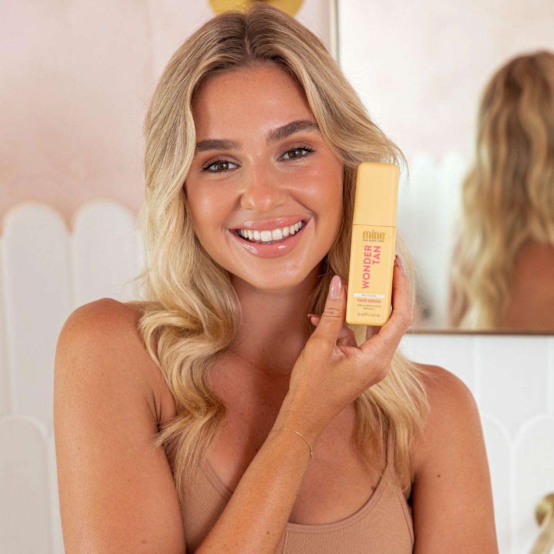 Minetan Facial Self Tanning Drops | Wonder Tan Serum- Clear Gradual Face Tan Cream, Daily Sunless Fake Tanner, Hyaluronic Acid & Vitamin C, Ultra Hydrating, Dark Bronzing Glow Finish, 1.7 Fl Oz