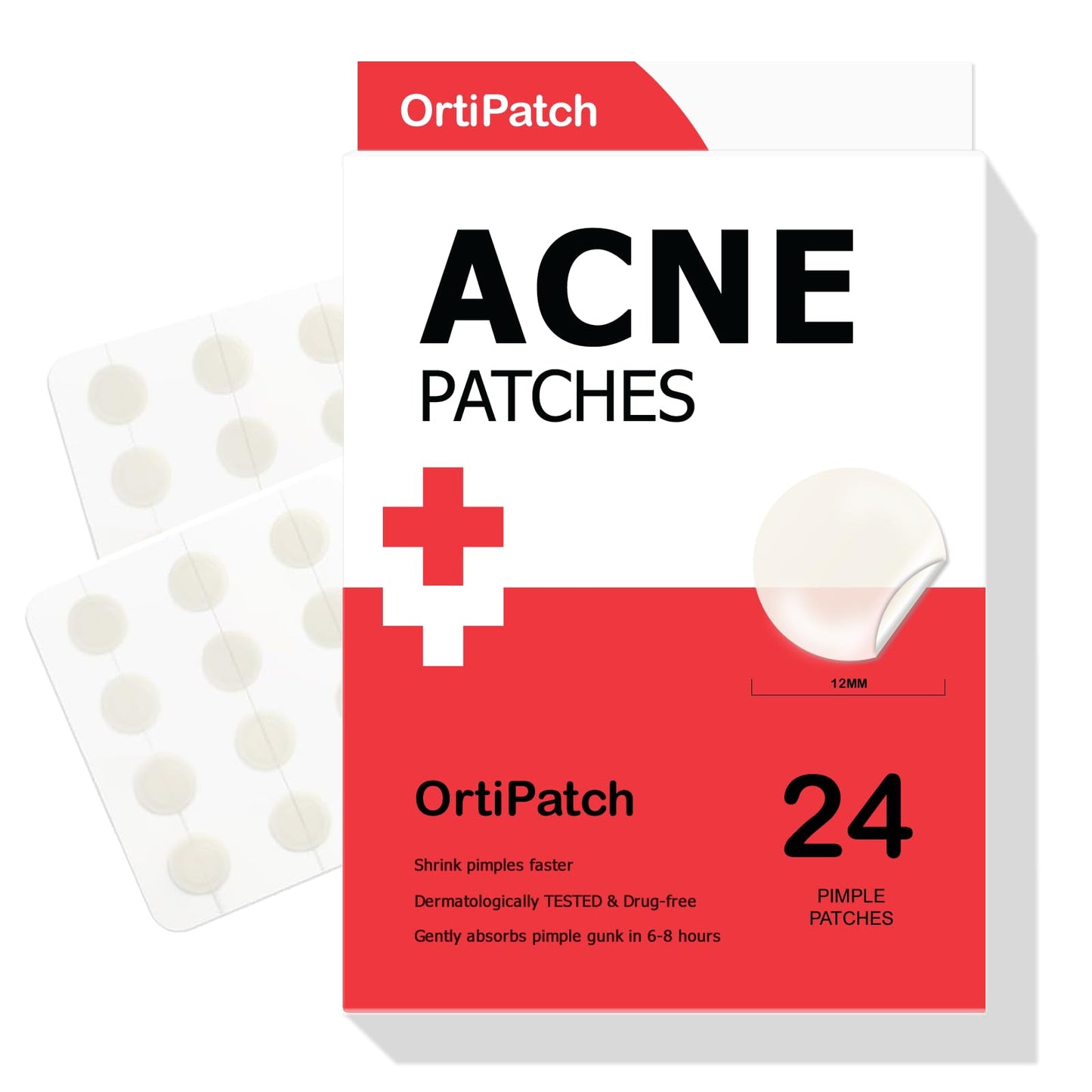 OrtiPatch Pimple Patches for Face, Hydrocolloid Acne Patches, Absorb Zits and Blemishes, Invisible Spot Cover, Treatment for Breakouts, Acne Stickers with Salicylic Acid and Tea Tree Oil (24 Count)