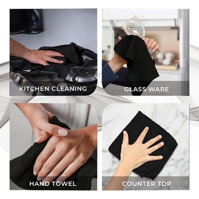Avalon Towels Cotton Washcloths – (Pack of 60) Size 12x12 Inches, 100% Ring Spun Cotton, Soft & Absorbent Face Towels, Gym Towels, Hotel and Spa Quality, Reusable Fingertip Towels (Black)