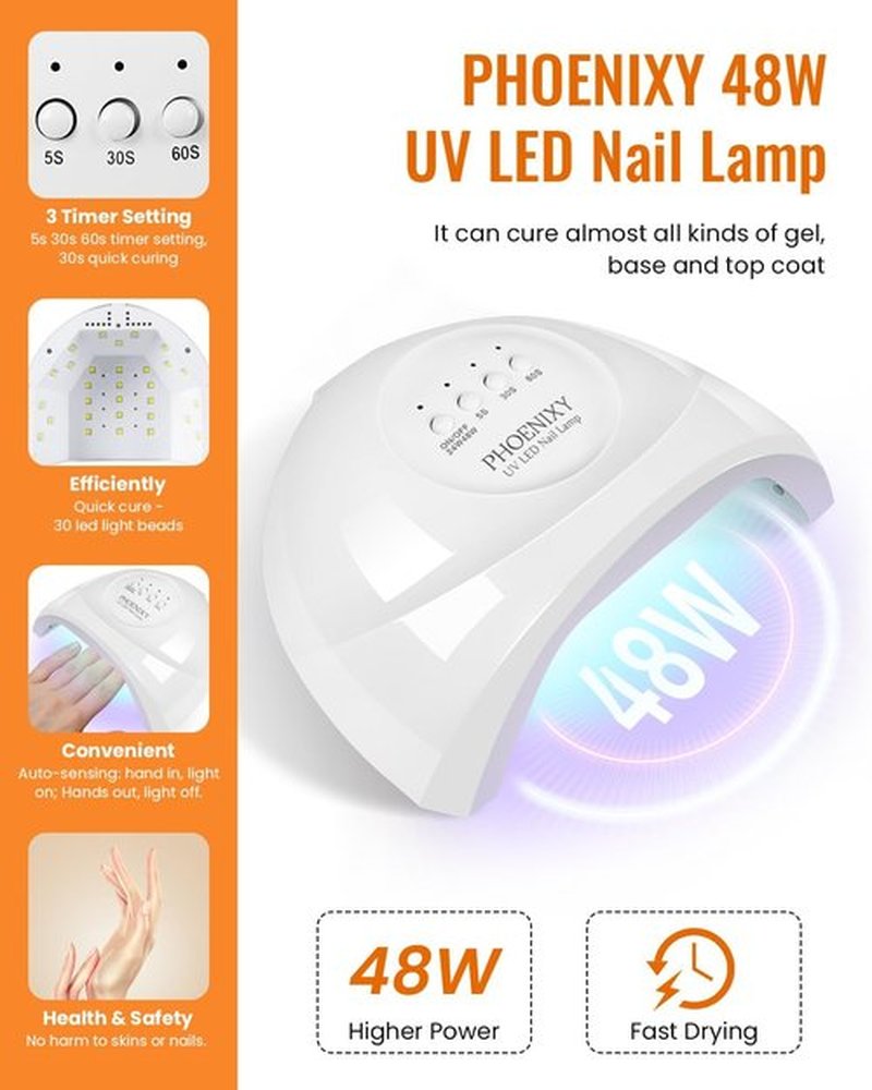 Phoenixy 47 PCS Gel Nail Polish Kit with 48W U V Light, Fall Gel Polish Nail Set 26 Colors Dark Blue Orange with Base Matte Top Coat Manicure Tools Nail Art Salon DIY at Home Gift for Women