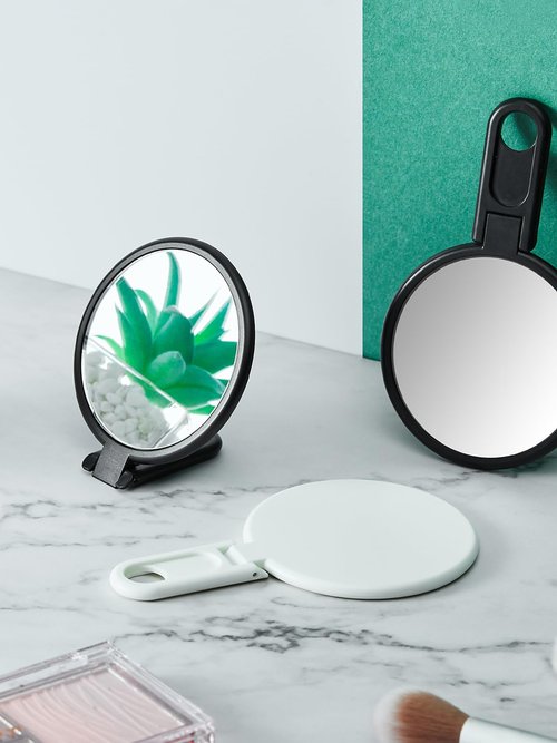 OMIRO 3" Compact Mirror with Adjustable Handle, Mini Folding Mirror for Makeup (Black, Pack of 6)