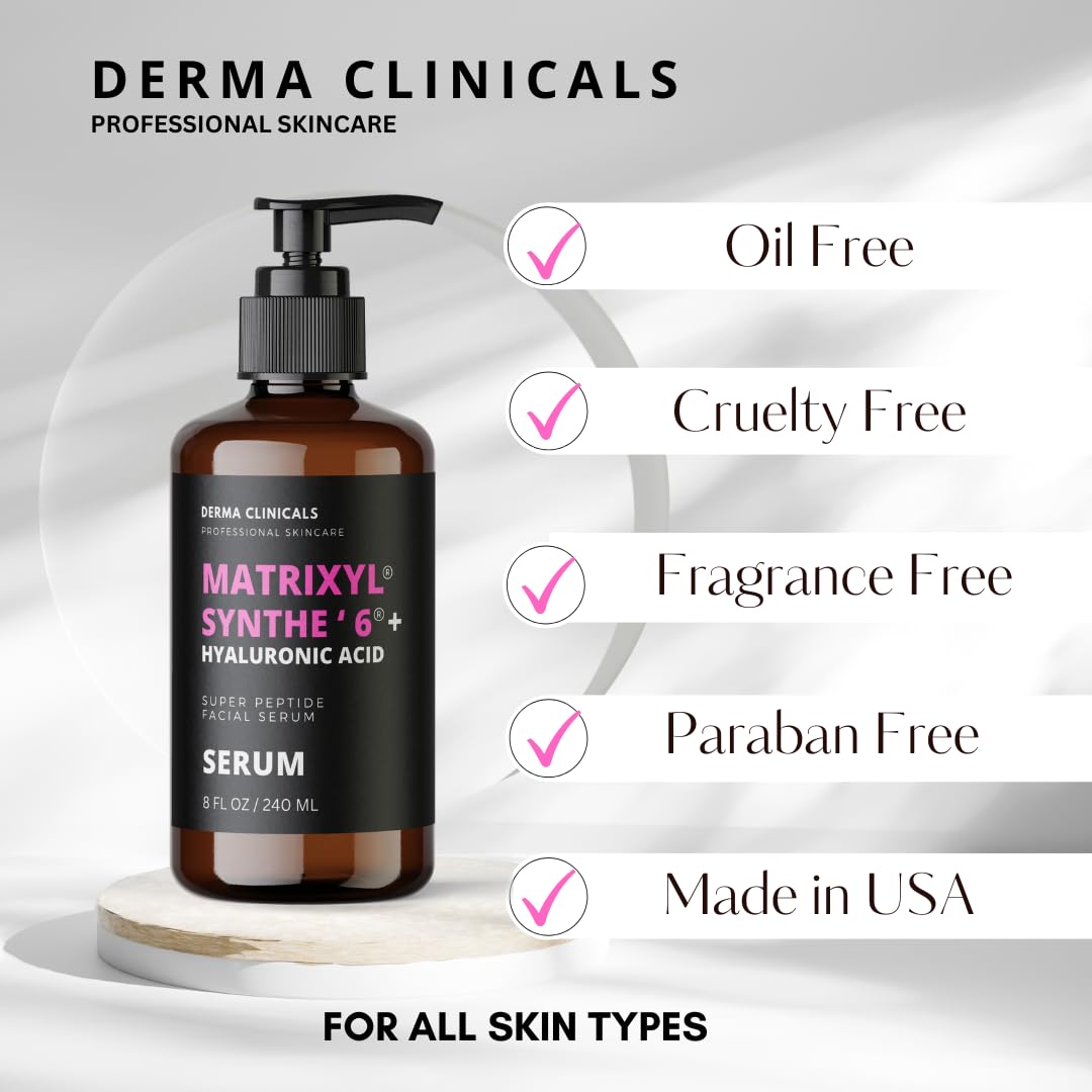 Matrixyl Synthe'6 Serum + Hyaluronic Acid, Anti-Aging, Hydrating facial Serum, Produce Collagen, Anti-Wrinkle, Fine Lines, Firming Serum - 8oz