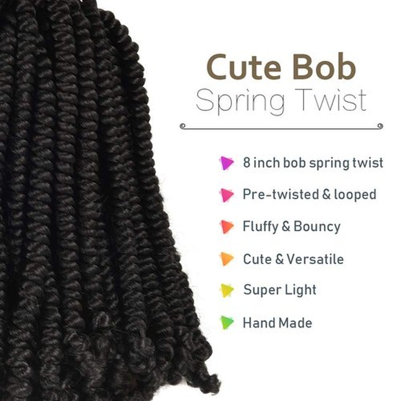 Niseyo Pre twisted Bob Spring Twist Hair 8 Inch 7 Packs Short Pre-looped Crochet Braid (1B/Natural Black)