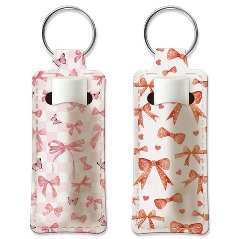 OLYCRAFT 2Pcs Bowknot Chapstick Holder Keychain 3.8x1.5 Inch Elastic Diving Fabric Lipstick Lipstick Keychains Elastic Diving Fabric Portable Lipstick Sleeve Travel Key Ring Holder for Lipstick