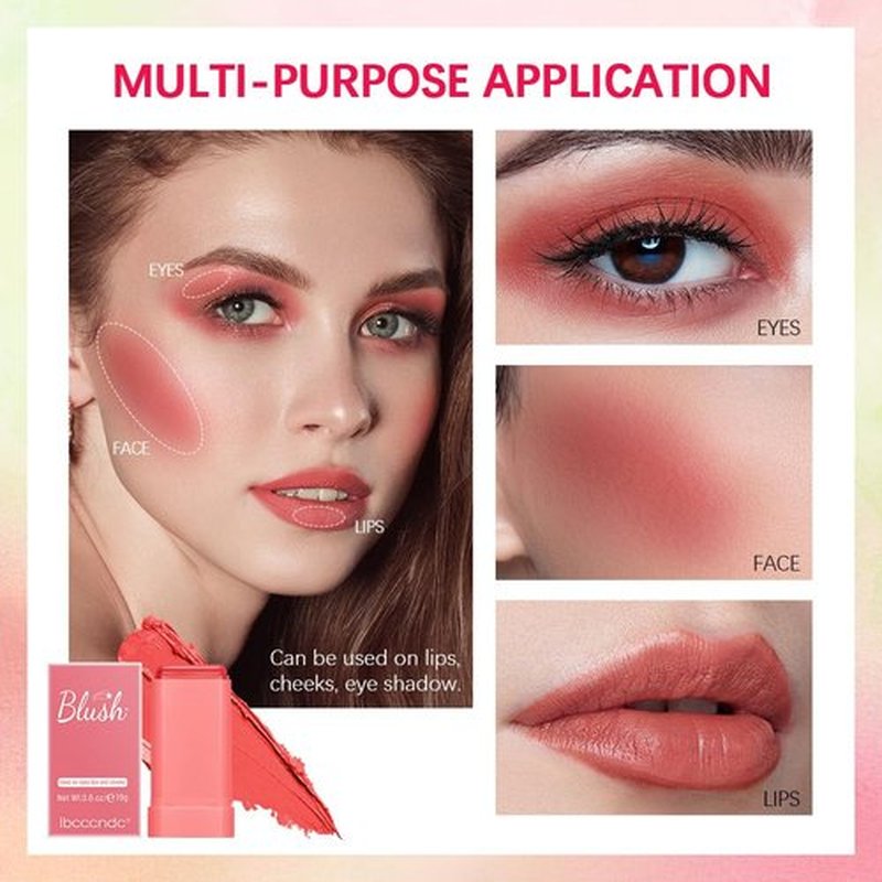 Multi-Purpose Makeup Blush Stick, 3-in-1 Beauty Tinted Solid Blush Stick For Cheeks, Lips And Eyes With Long-Lasting Moisturizing Formula, Waterproof Natural Cream Blush Stick (1#Shy Pink)
