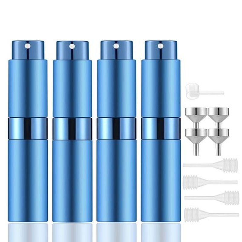 Lil Ray 8ml Portable Mini Perfume Atomizer(4 PCS)，Refillable Empty Small Spray Bottle for Travel, Twist Tpye Pocket Cologne Sprayer (Blue)