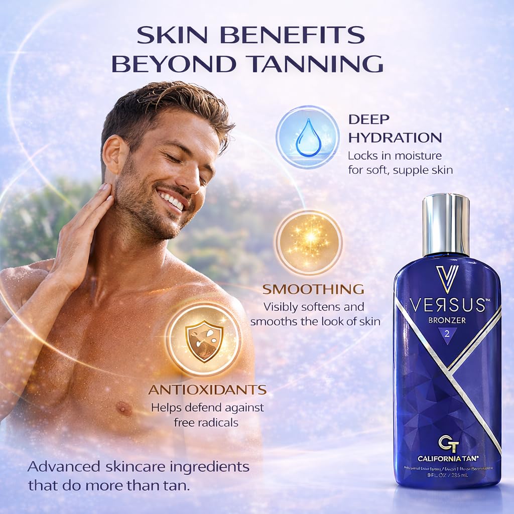 Versus Bronzer Step 2 DHA Indoor Tanning Bed Lotion, Outdoor UV Sun Tan Instant & Delayed Dark Bronzing Cream, Skin Hydrating & Antioxidant Formula, 8 fl oz