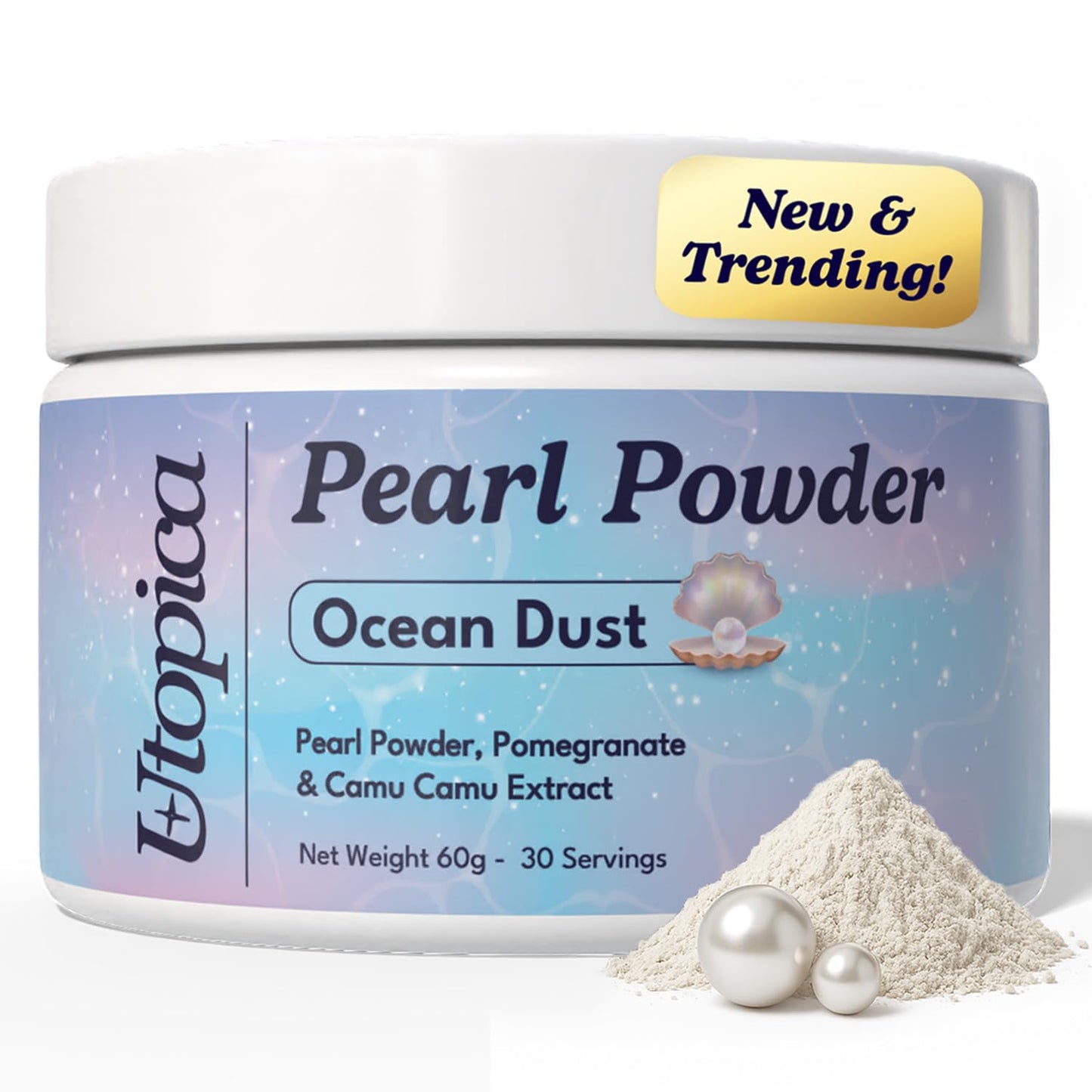Utopica Pearl Powder for Skin - Natural Freshwater Pearl Powder for Face - For Cosmetic DIY Face Masks - Antioxidant, Deep Cleansing, Pore Shrinking - 60 Grams Polvo de Perlas Puro