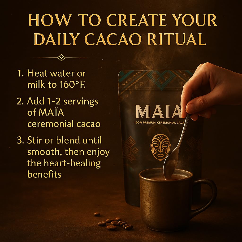 Maia Ceremonial Cacao, with Flavanol, Theobromine, Magnesium and Natural Flavonoids Blend, Improves Mental Clarity and Focus, 100% Organic Cocoa Powder, Unsweetened Cacoa Powder for Natural Energy & Mood Support (1)