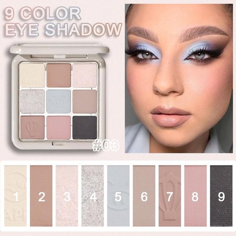 JUAAZIN Light Brown Eyeshadow Palette Natural Matte Shimmer Glitter 9 Colors, Gray blue Light pink Light Brown Eyeshadow Palette, Velvety Matte Finish Long Lasting Waterproof Professional Makeup 03#