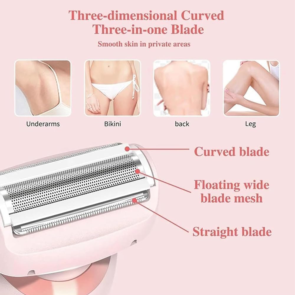 The Glide Pro 3.0 Razor, Razor for Women, 2 in 1 Wet & Dry Electric Waterproof Razor, Painless Hair Removal Removable Head for Bikini Leg Arm Underarm Area (Blue)