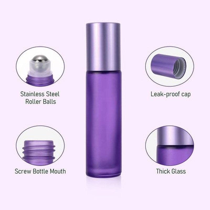 Kesell 10 Pack - 5 Color 10ml Frosted Glass Roller Bottles Vials with Stainless Steel Roller Ball for Essential Oils, Aromatherapy, Perfumes and Lip Balms