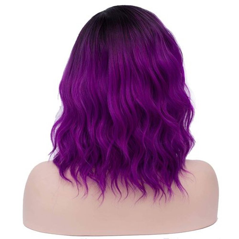 BERON 14 Inches Purple Wig Short Curly Wig Charming Wave Wigs Ombre Purple Wig Bob Wig for Women Synthetic Wig with Wig Cap