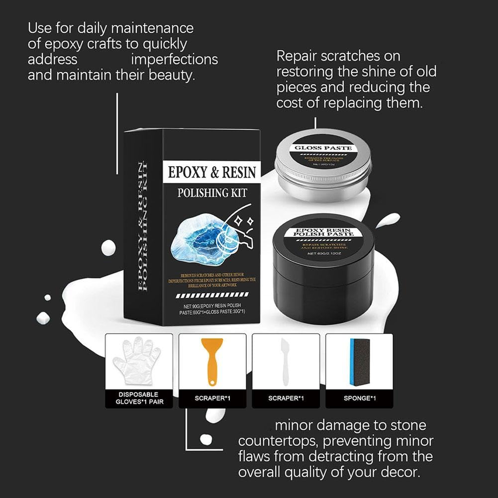 Resin Polish, Epoxy Resin Polishing Kit, Premium Epoxy Polishing Compound for Scratching, Sanding, Polish and Restore Shine, for Metal & Stone Table Countertop & Jewelry, Removes Scratches & Scuffs