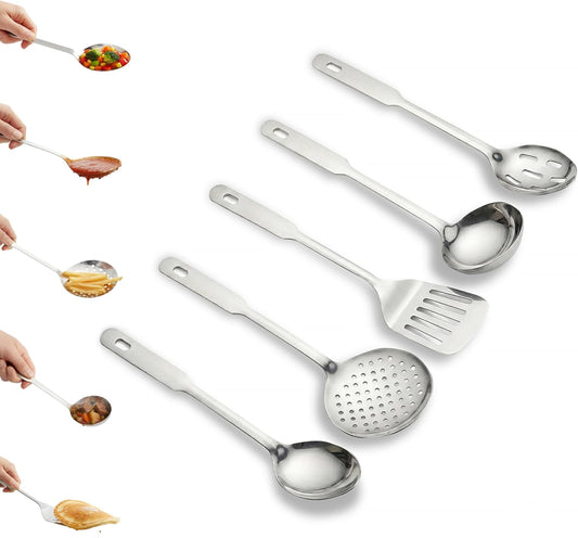 Amco 5-Piece Stainless Steel Cooking Utensil Set | Durable & Easy to Clean Kitchen Tools