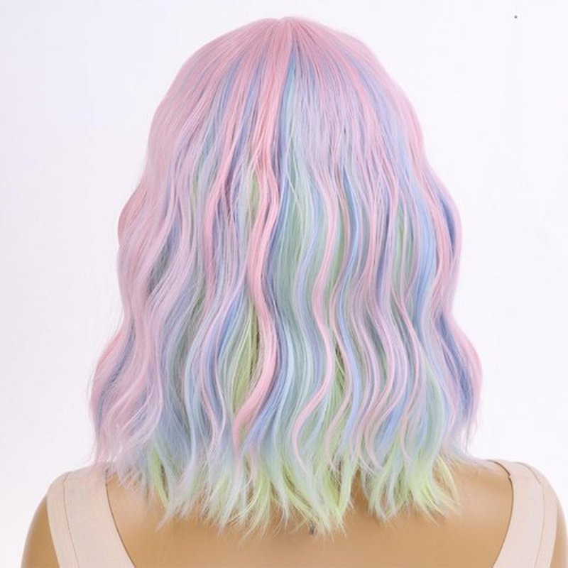 MAGQOO Rainbow Wig for Women Girls Multicolor Wig Short Curly Wavy Colorful Wigs Synthetic Heat Resistant Halloween Costume Cosplay Daily Use