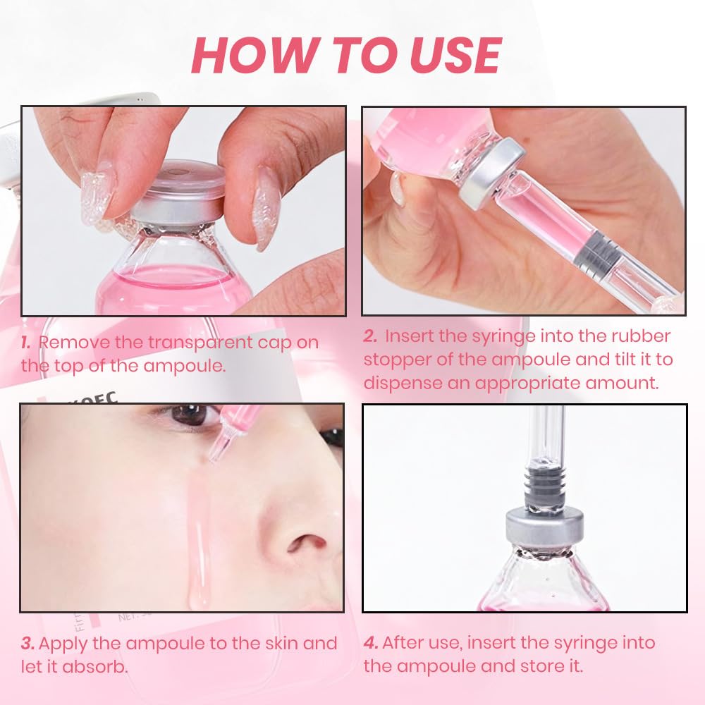 Pink Peptide Collagen Facial Ampoule Serum, Advanced Hydrating, Boosts Skin Elasticity & Radiant Glow, Plumps Skin & Reduces the Look of Fine Lines, Non-Greasy Gentle Formula 30ml/1.01 Fl Oz