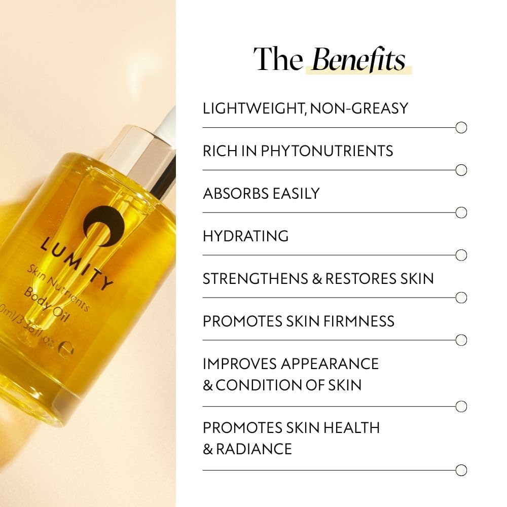 LUMITY Skin Nutrients Body Oil - Hydrating & Nourishing Blend with 32 Natural Botanicals - Firms, Smooths & Boosts Radiance
