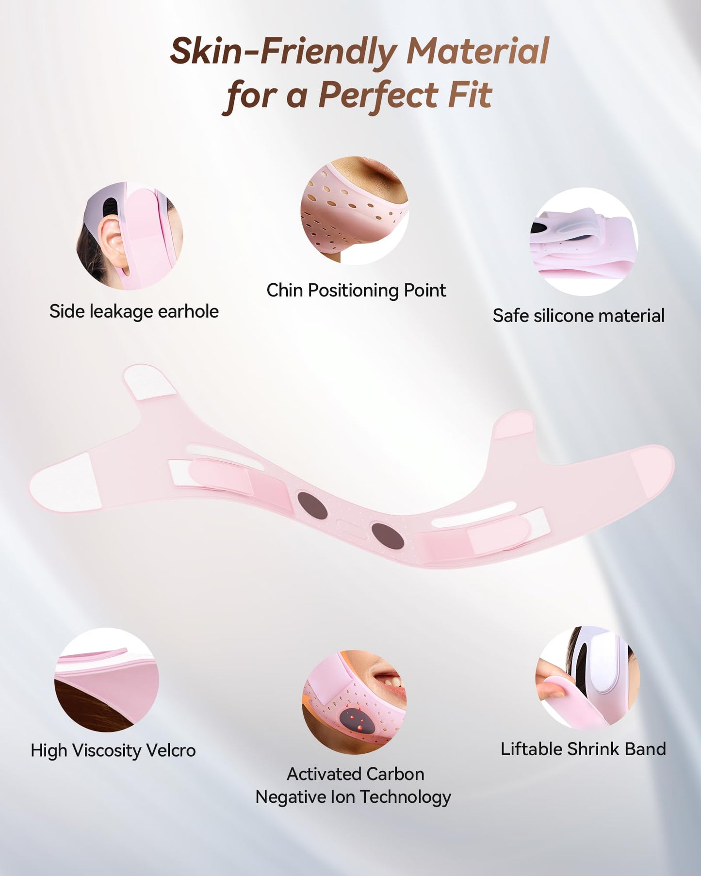 Reusable V-Line Sculpting Face Mask – Silicone Chin Strap for Jawline Tightening & Double Chin Reduction (23-27 Inches) (Pink) -01