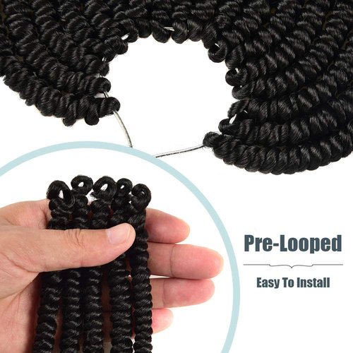 Niseyo Pre twisted Bob Spring Twist Hair 6 Inch 7 Packs Short Pre-looped Crochet Braid (1B/Natural Black)