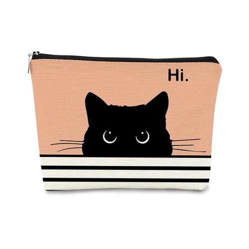 BARPERY Cat Makeup Bag, Cute Makeup Bag, Cat Gifts for Cat Lovers Women, Black Cat Gifts, Hi Black Cat Kitty Cosmetic Bag, Cat Makeup Pouch, Cat Stuff for Cat Lovers (Peach-1)