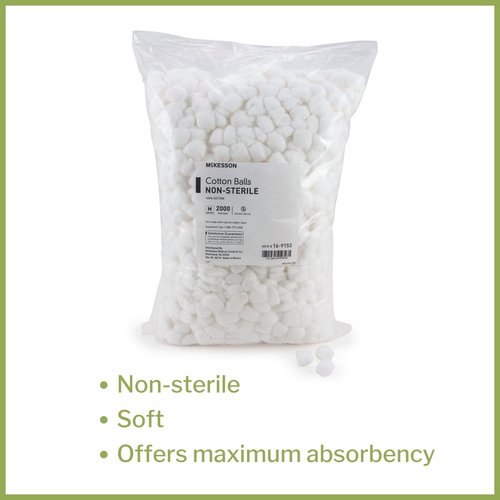 McKesson Cotton Balls [2000 Count] Bulk, 100% Pure Cotton Balls for Face, Nail Polish Remover, Makeup, Medium