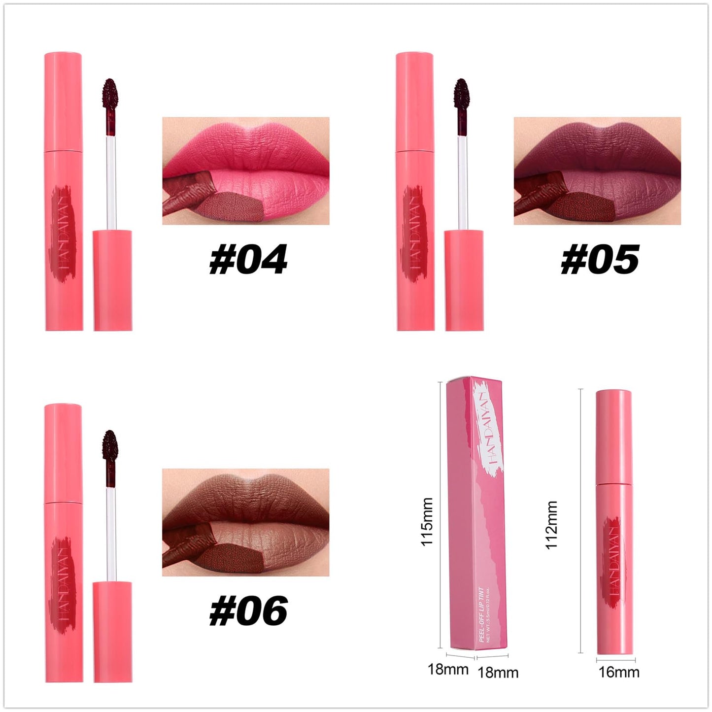 3 Colors Peel Off Matte Lip Liner Stain, Long Lasting Natural Peel Off Tattoo Lip Stain, Waterproof Non-Stick Cup Lip Tint Peel Off Lip Gloss, Mother's Day Lip Makeup Gifts for Women-04#05#06#