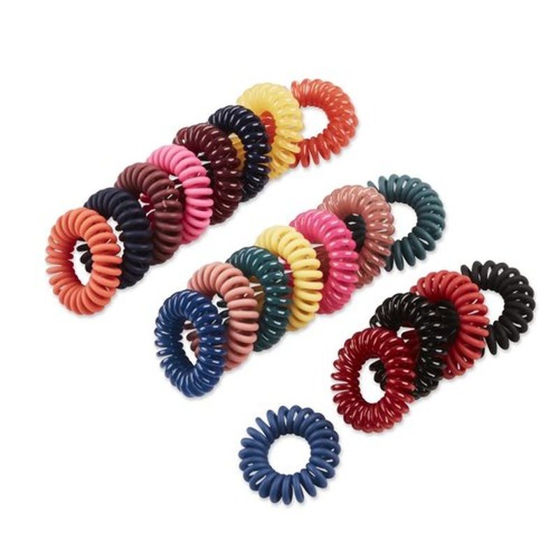 Festive Spiral Hair Tie Elastic Fashion Gift Box Contains 20 No-Stress, No-Damage Ponytail Bands in Pink, Coral, Green, Sage, Navy, Berry, Black, Blue, Gold, Red in Acrylic Presentation Box